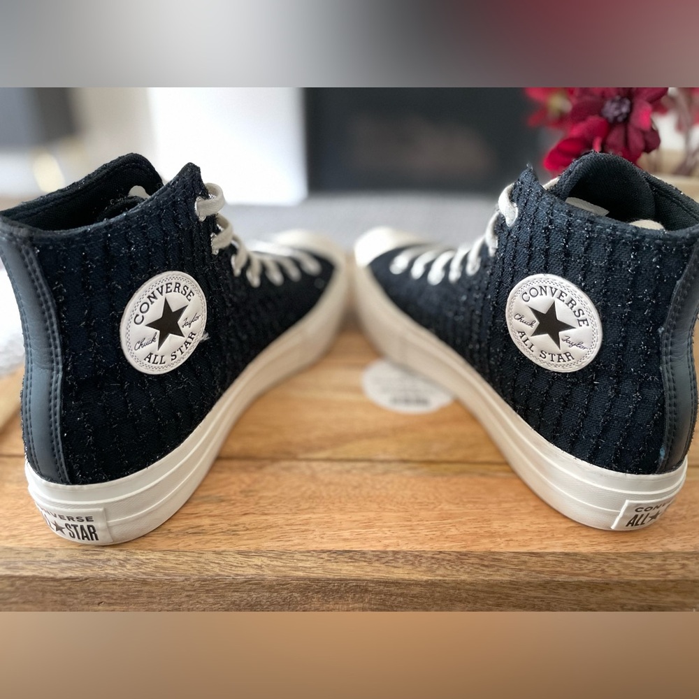 Converse Tweed Shimmer High Top Platform Lift Size 9.5 Black Beaded - Picture 6 of 10